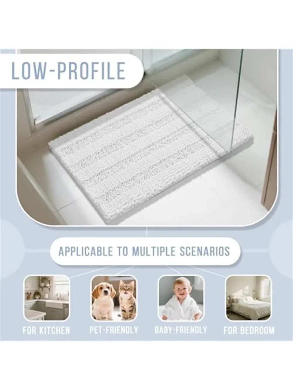 Soft Chenille Bath Mat Non Slip Absorbent Bathroom Rug Plush Thick Washable